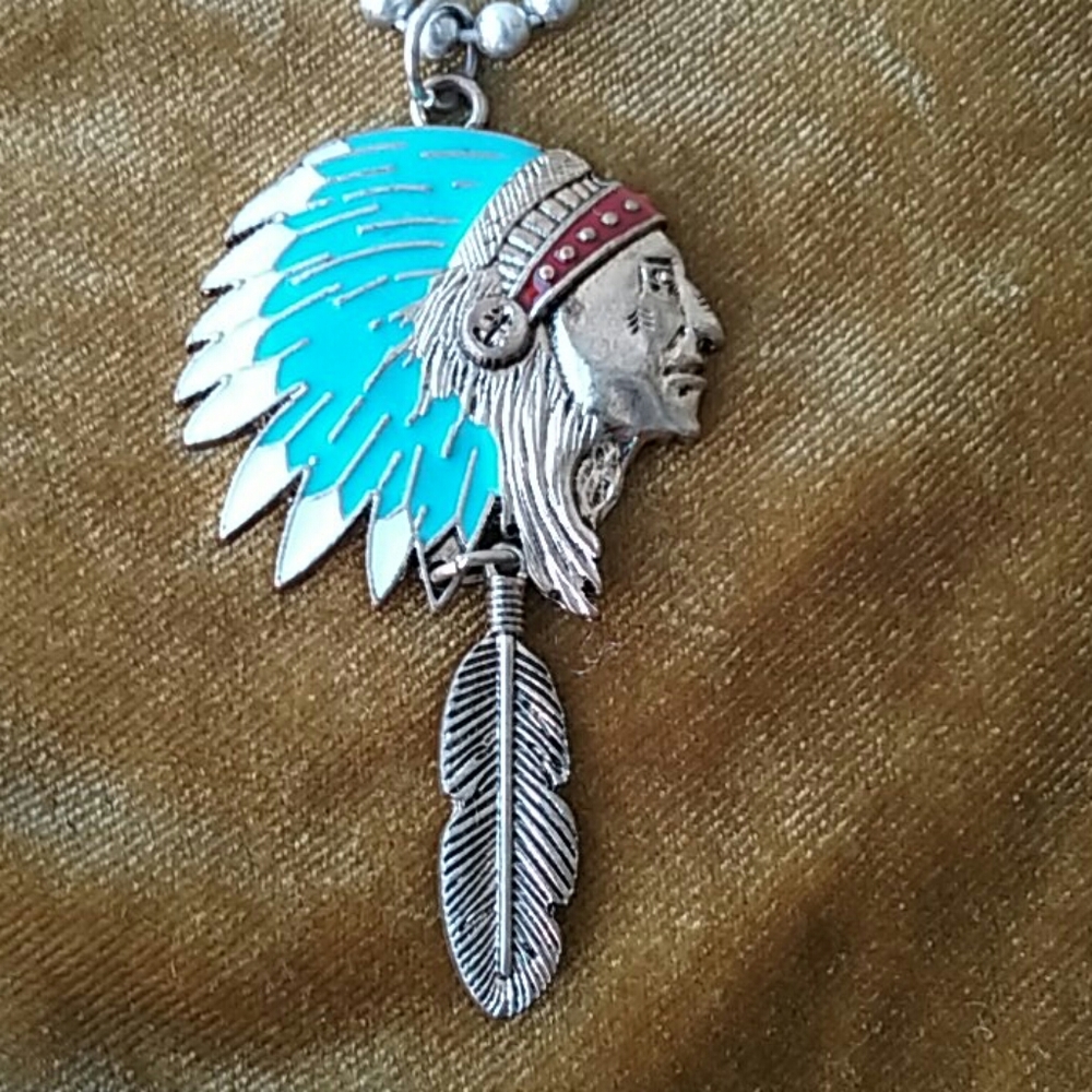 Vintage Indian Head with Feather Necklace